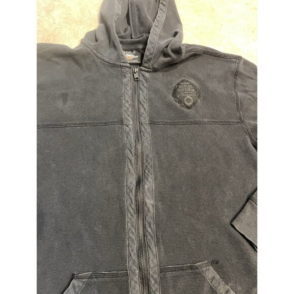 Harley Davidson Hoodie Mens XXL 2XL Black Thermal Waffle Knit Full Zip Skull - Picture 7 of 11